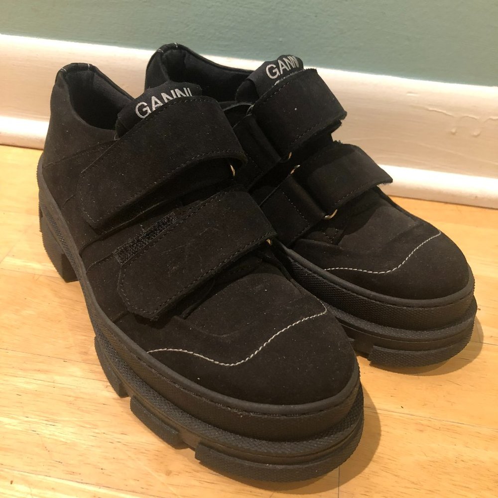 GANNI black suede velcro low-top mary janes